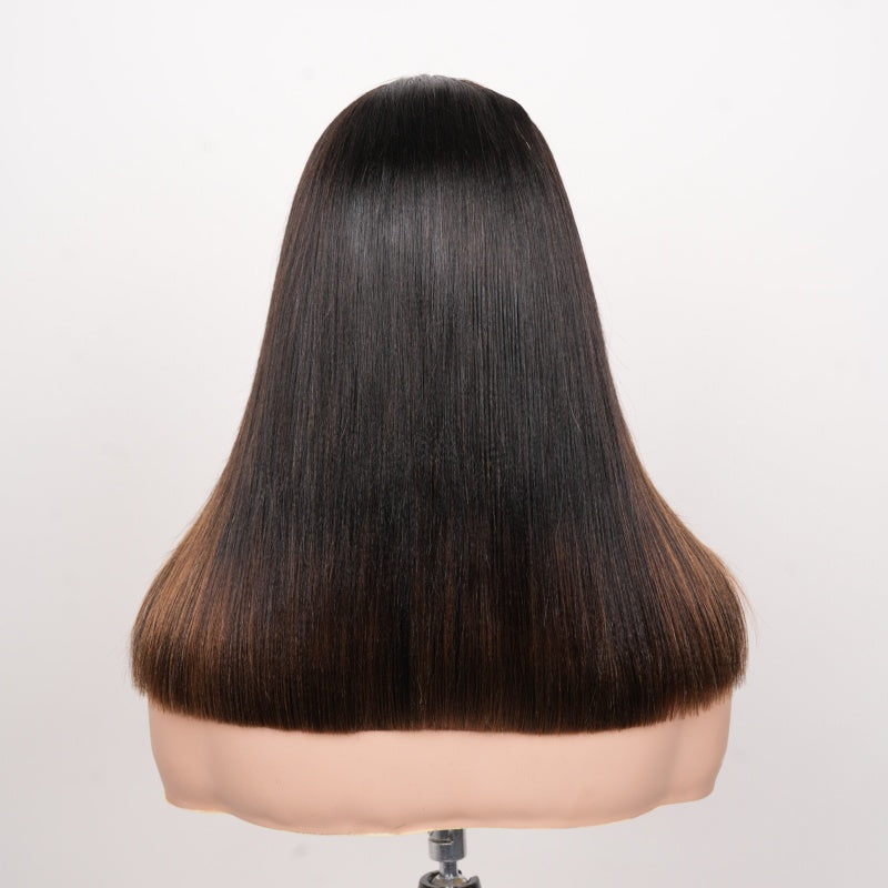 Amanda Hair Glueless Ombre Brown Yaki Straight Human Hair Bob Wig