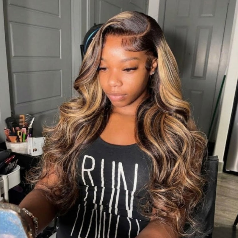 24H Fast Shipping Flash Sale Wear & Go 200% Density Brown Highlight 13×4 Glueless Lace Front Wig Loose Wave Wig