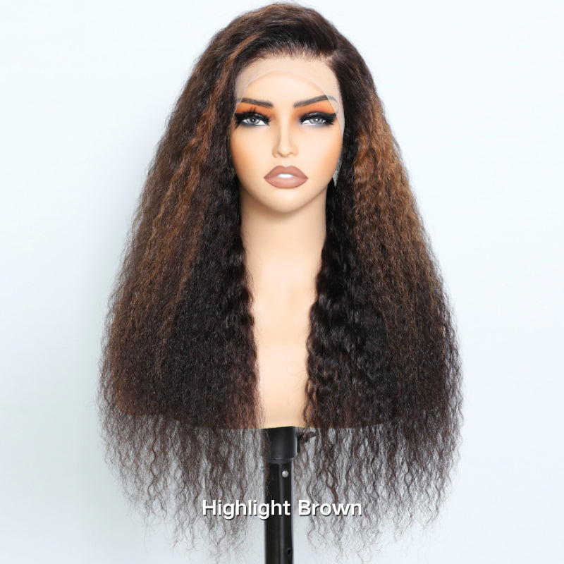 Kinky Straight Reddish Brown / Highlight Brown / Natural Color 13x4 Transparent Lace Front Wigs 100% Human Hair Wigs