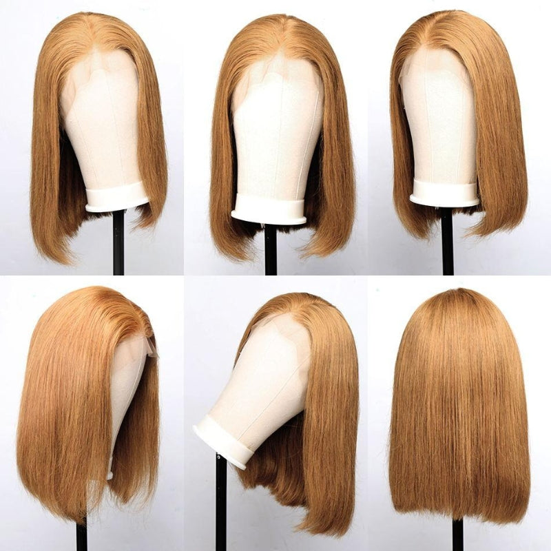 24H Fast Shipping | Honey Blonde Straight Short Bob 13x4 HD Lace Frontal Wig Flash Sale