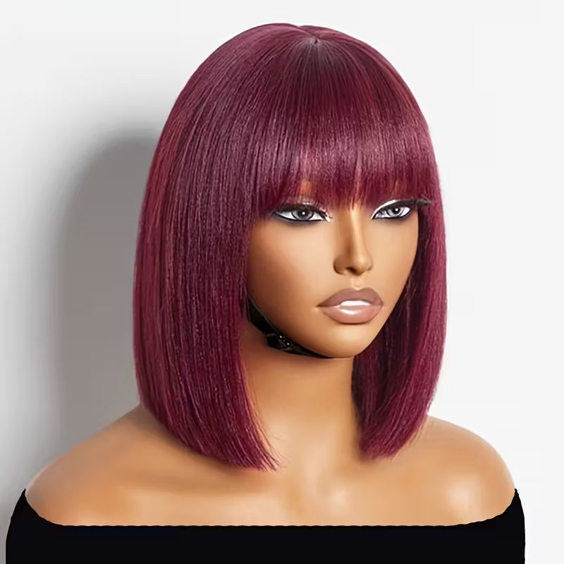 Straight Hair Red Bob Wigs Machine Made Burgundy Bob Wig Human Hair Glueless Short Bob Wigs-Amanda Hair