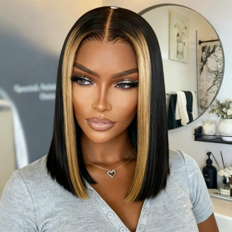 Highlight Light Brown Short Bob Straight Glueless Lace Wig 13 * 4/4 * 4 Brésilien Huaman Hair-Amanda Hair