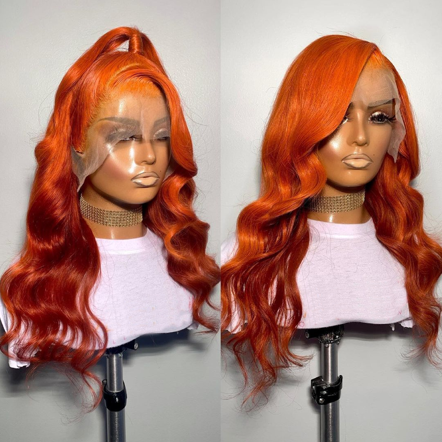 Orange Ginger Colored 4*4 Lace Closure Wigs Body Wave 13x4 Lace Front Wigs