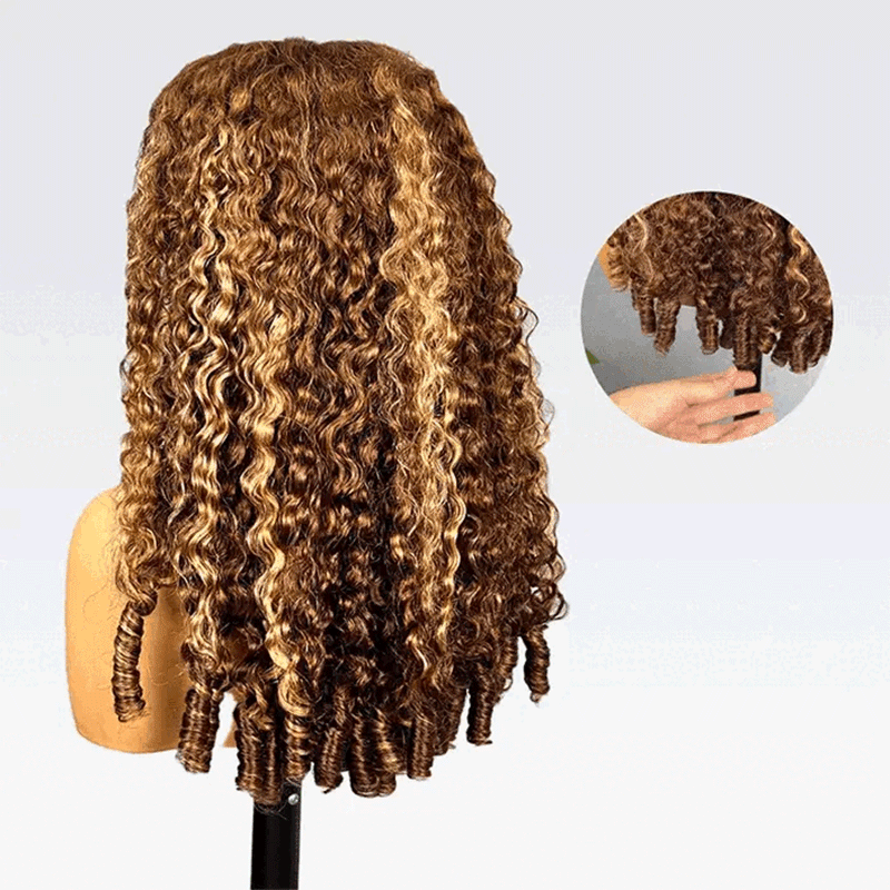 Luxury 7x5 Burmese Curly Brown Balayage Highlight Color Glueless HD Lace Human Hair Wig Flash Sale