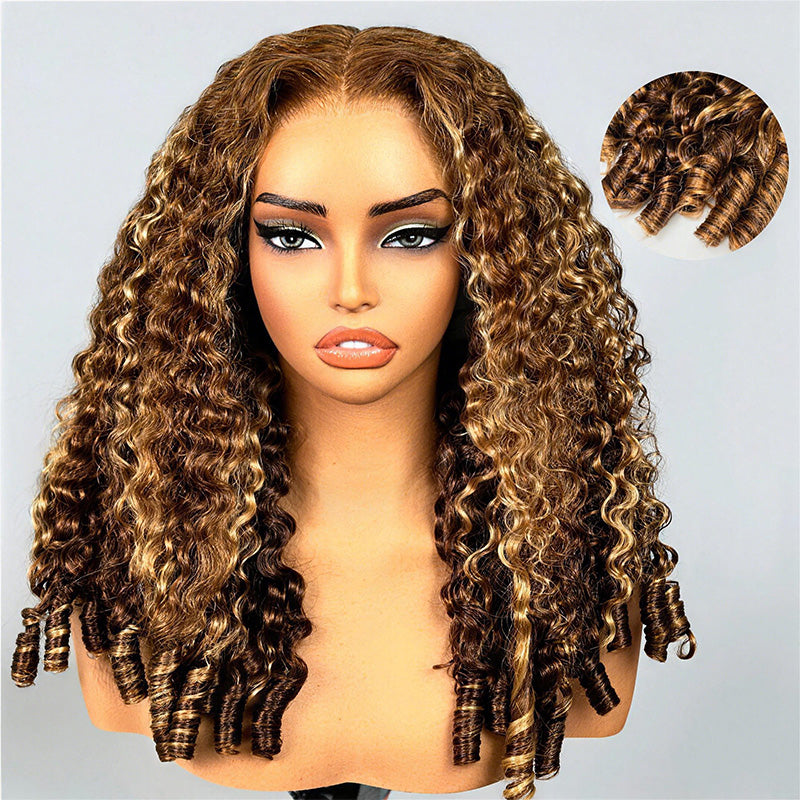 Luxury 7x5 Burmese Curly Brown Balayage Highlight Color Glueless HD Lace Human Hair Wig Flash Sale