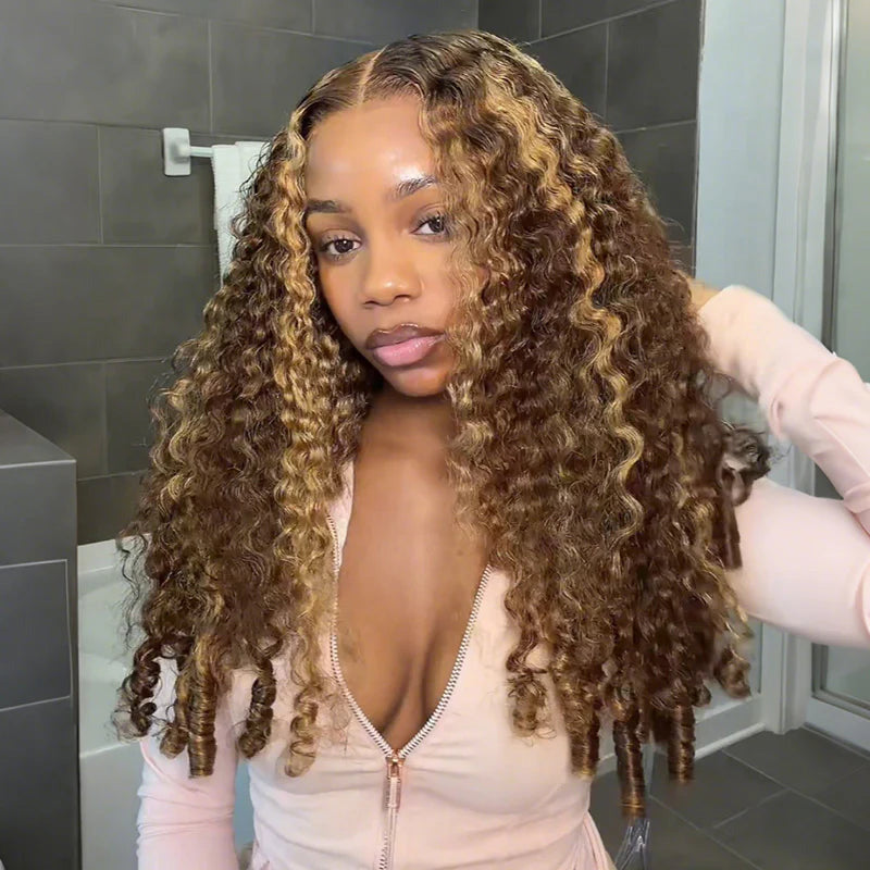 Luxury 7x5 Burmese Curly Brown Balayage Highlight Color Glueless HD Lace Human Hair Wig Flash Sale