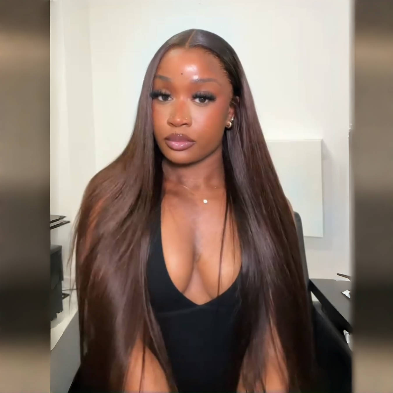 Chocolate Brown Human Hair Full Density Glueless Lace Closure/Front Colored Straight / Weave Loose Wave Wig