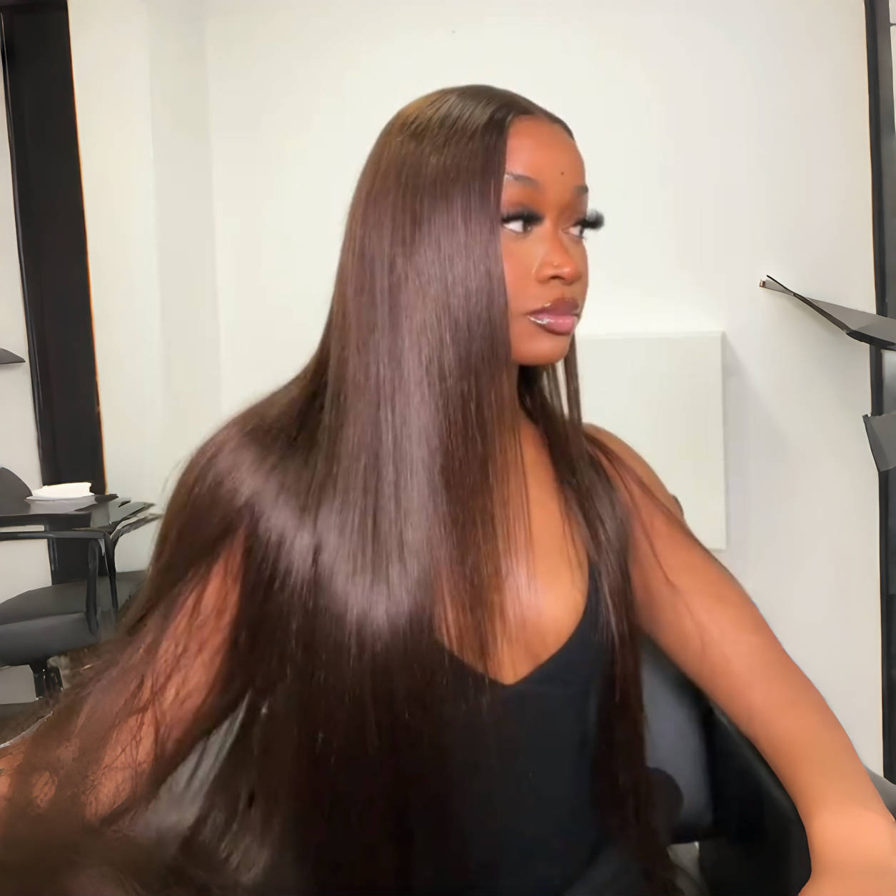 Chocolate Brown Human Hair Full Density Glueless Lace Closure/Front Colored Straight / Weave Loose Wave Wig