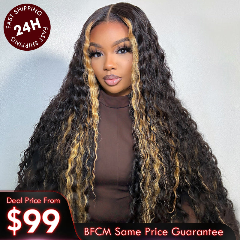 $199=30'' | Pre Everything Blonde Highlights 13x4 Full Lace Frontal Deep Curly Wave Glueless Put On And Go Wig Flash Sale  - Amanda Hair