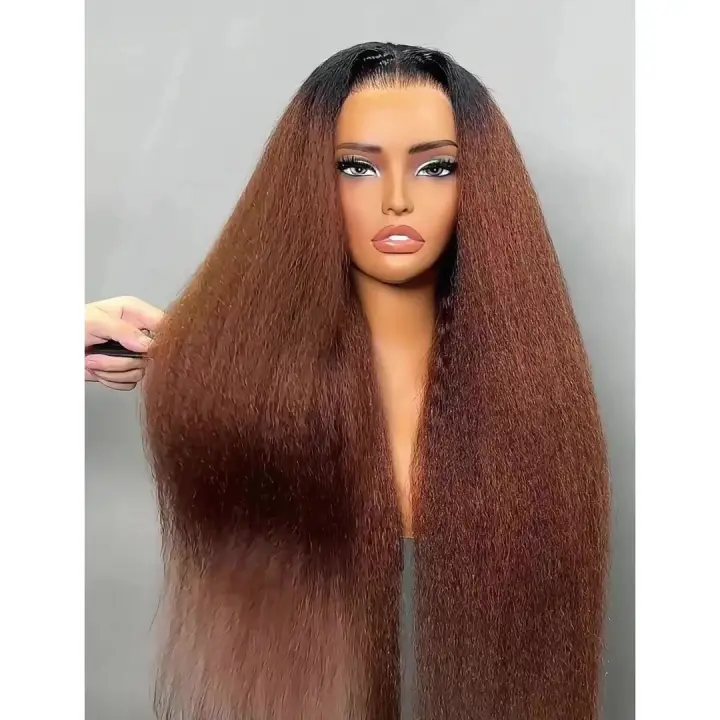 Amanda 7x5/13×6 HD Glueless Lace 300% Density Kinky Straight Wig | Ombre Brown & Chocolate Brown