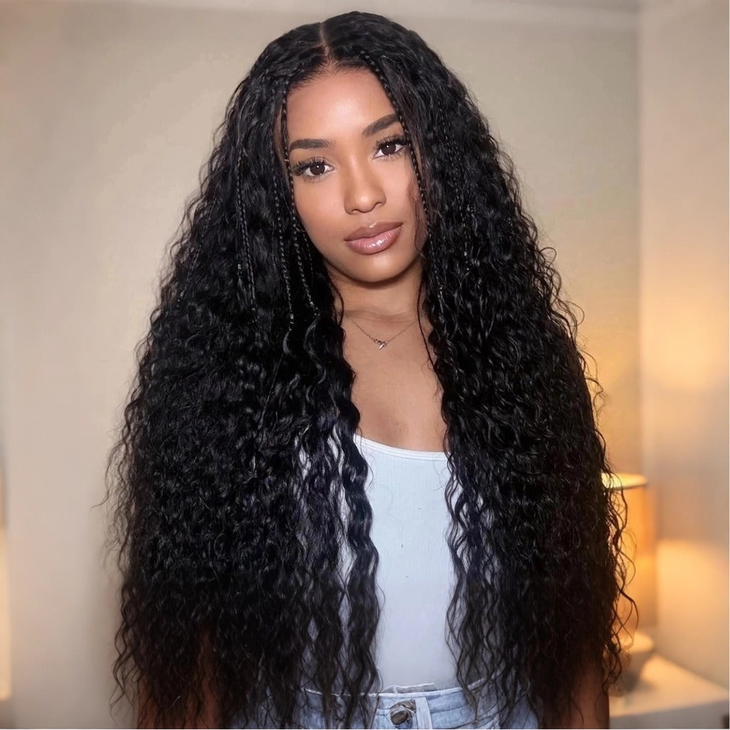 Glueless Exquisite Long Loose Curls with Braided Parting 7x5 / 13x4 HD Transparent Lace Front Human Hair Wig-Amanda Hair