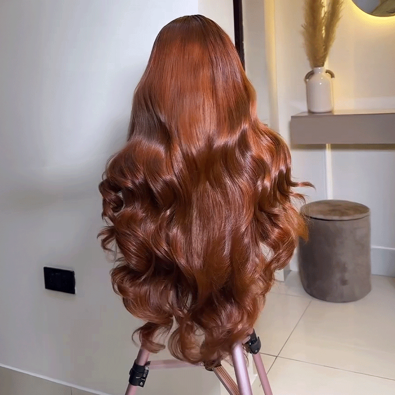 Glueless Lace Copper Brown Color Body Wave Wig Clear Transparent Lace Frontal Wig Human Hair - Amanda Hair