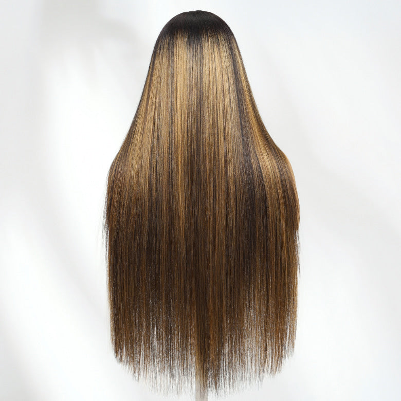 300% Density Balayage Highlights Straight 13x4 Full Lace Front HD Transparent Lace Glueless Wig Amanda Hair