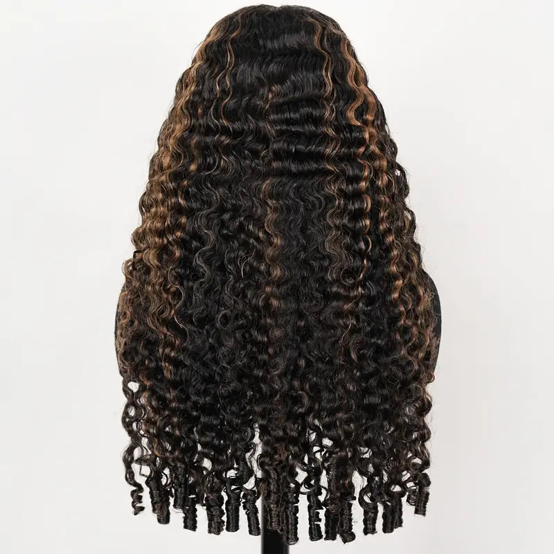 Luxury 7x5 Burmese Curly Brown Balayage Highlight Color Glueless HD Lace Human Hair Wig Flash Sale