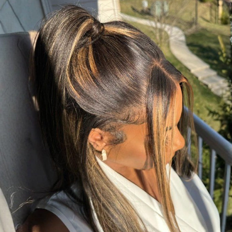 300% Density Balayage Highlights Straight 13x4 Full Lace Front HD Transparent Lace Glueless Wig Amanda Hair