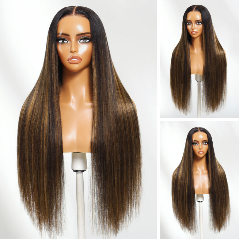 300% Density Burmese Curly Highlight Brown 13x6 Lace Front HD Transparent Lace Glueless Curly Human Hair Wig