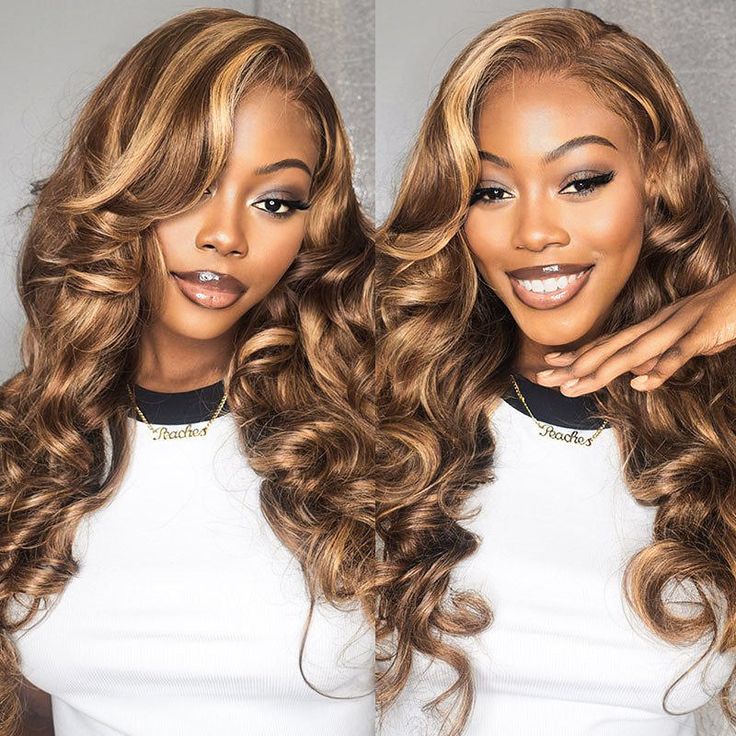 Highlihgt Honey Brown Glueless Body Wave Human Hair Clear Transparent Lace Front Colored Wigs For Women-Amanda Hair