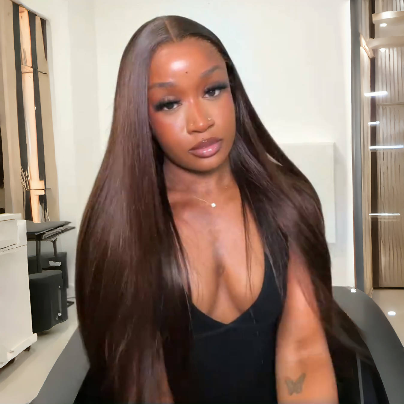 Chocolate Brown Human Hair Full Density Glueless Lace Closure/Front Colored Straight / Weave Loose Wave Wig
