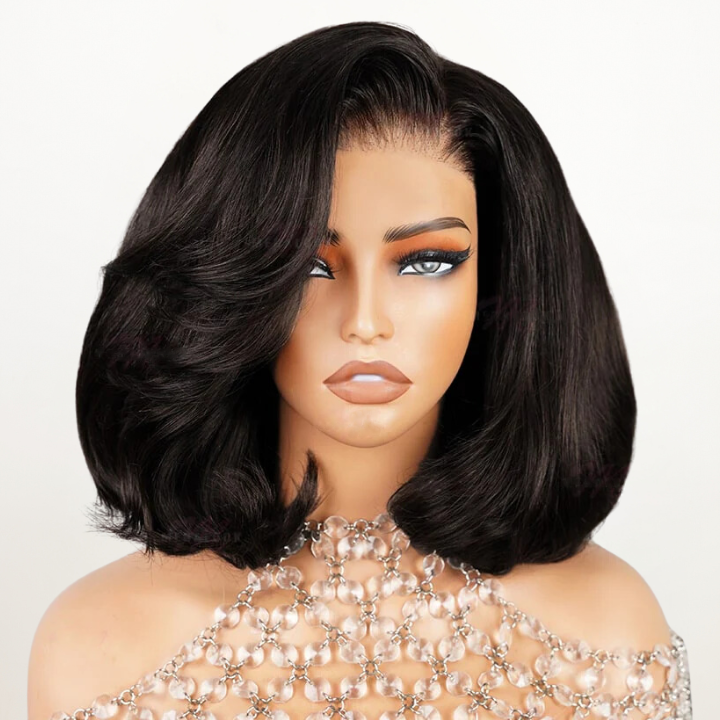 Chocolate Brown Color Glueless 13x4 Clear Transparent Lace Front Straight Bob Wigs-Amanda Hair