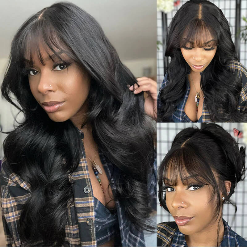 24H Fast Shipping | Loose Wave 13x4 Pre-Everything Lace Frontal Fluffy Wig With Face Framing Curtain Bangs And Invisi-Drawstring Flash Sale