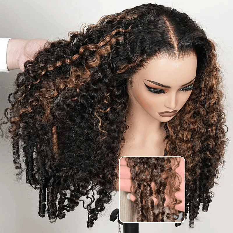 300% Density Brown Highlight Burmese Curly 13x6 Lace Front HD Transparent Lace Glueless Human Hair Wig