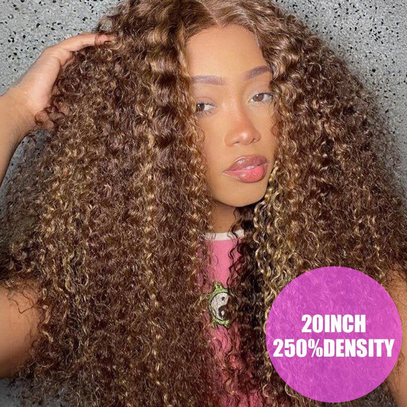 Glueless Honey Blonde Water Wave 13x4 Lace Front Highlighted Color Burmese Curly Put On And Go Human Hair Wig