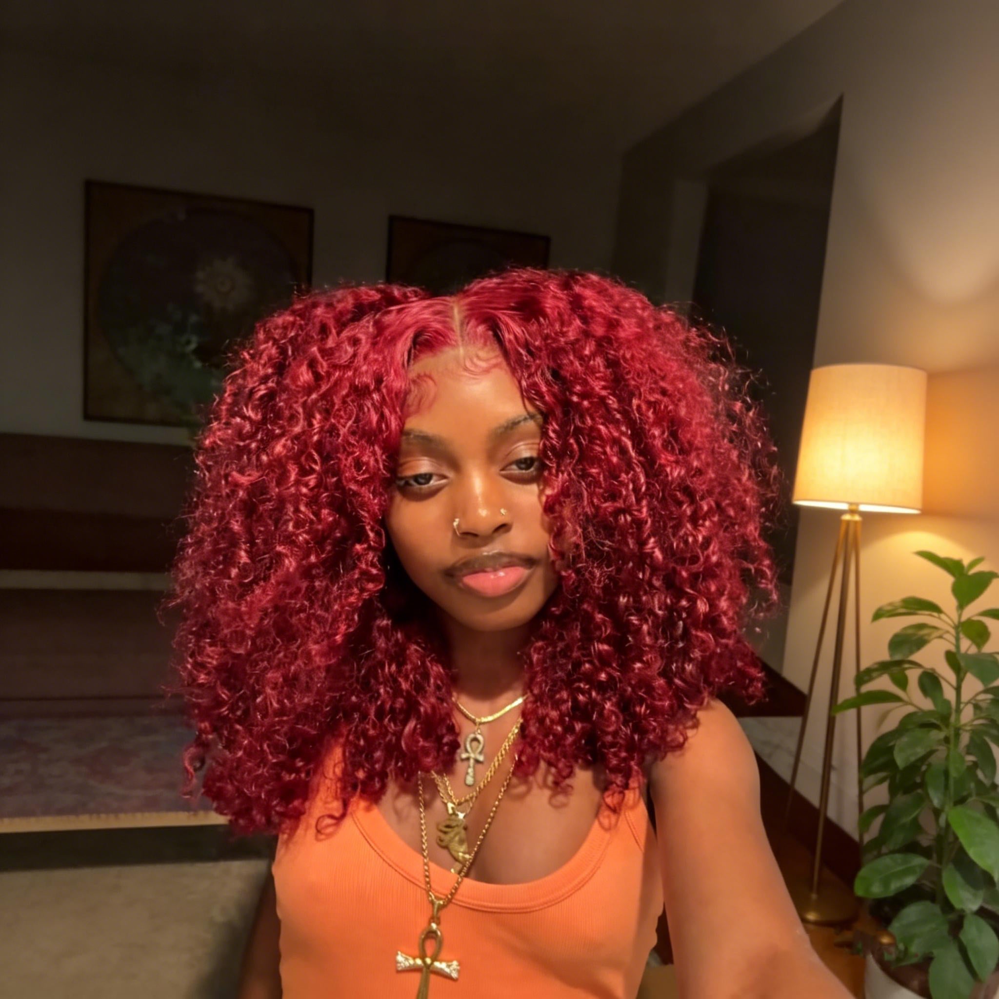 Burgundy 99J Curly Red Colored HD Transparent Lace Front Wig Human Hair Wigs