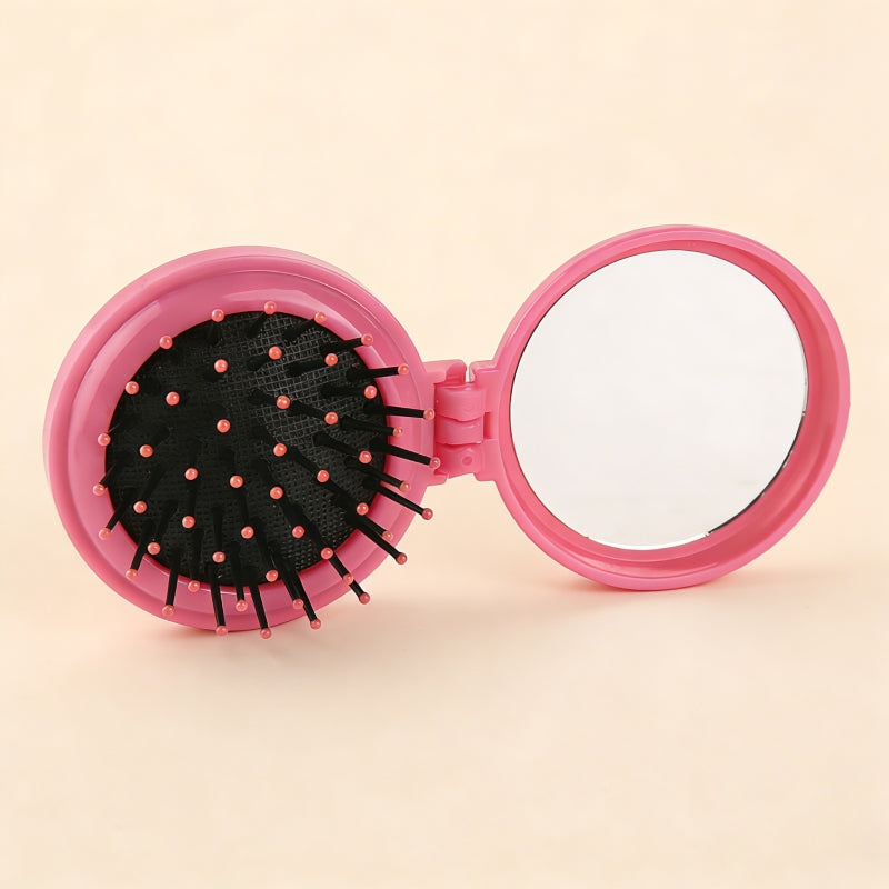 Compact Travel Mirror Comb Foldable Flip Hair Brush with Integrated Makeup Mirror
