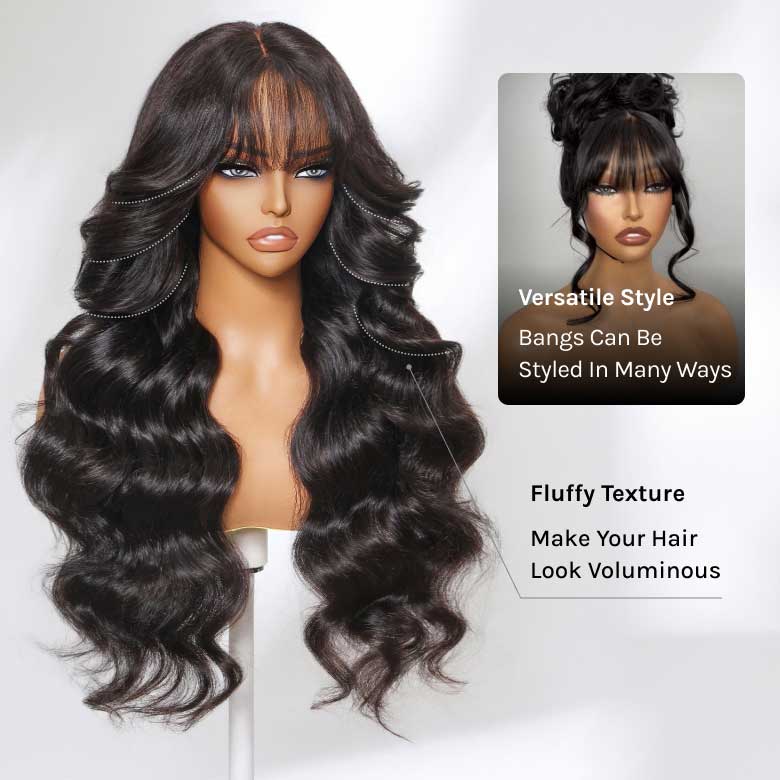 24H Fast Shipping | Loose Wave 13x4 Pre-Everything Lace Frontal Fluffy Wig With Face Framing Curtain Bangs And Invisi-Drawstring Flash Sale