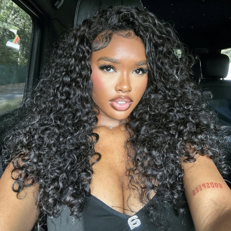 Bouncy Deep Wave Glueless Lace Wig Pre Cut Lace with Natural Hairline Clear Transparent Lace Front/Closure Natural Black Human Hair Wig - Amanda Hair