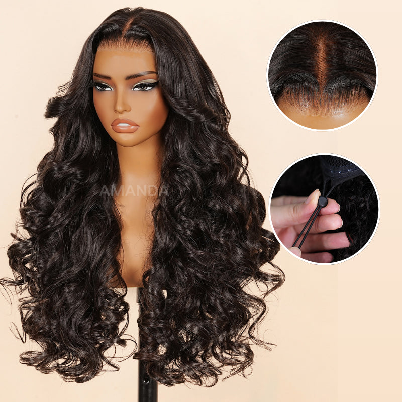 300% Density Luxury custom wigs Curtain Bangs Loose Wave Glueless 13x4 Lace Front Wigs Clear Transparent  -Amanda Hair