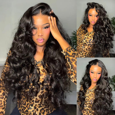 Double Drawn 3D Loose Wave Virgin Human Hair Transparent Full Lace Front Glueless Wig with Curtain Bangs Flash Sale