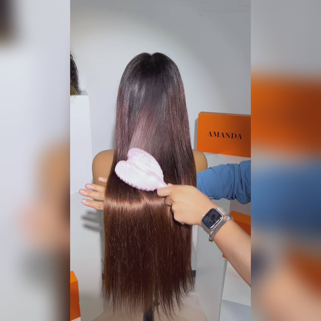 300% Density Dark Root Ombre Brown HD Transparent Lace Front Straight Glueless Human Hair Wig