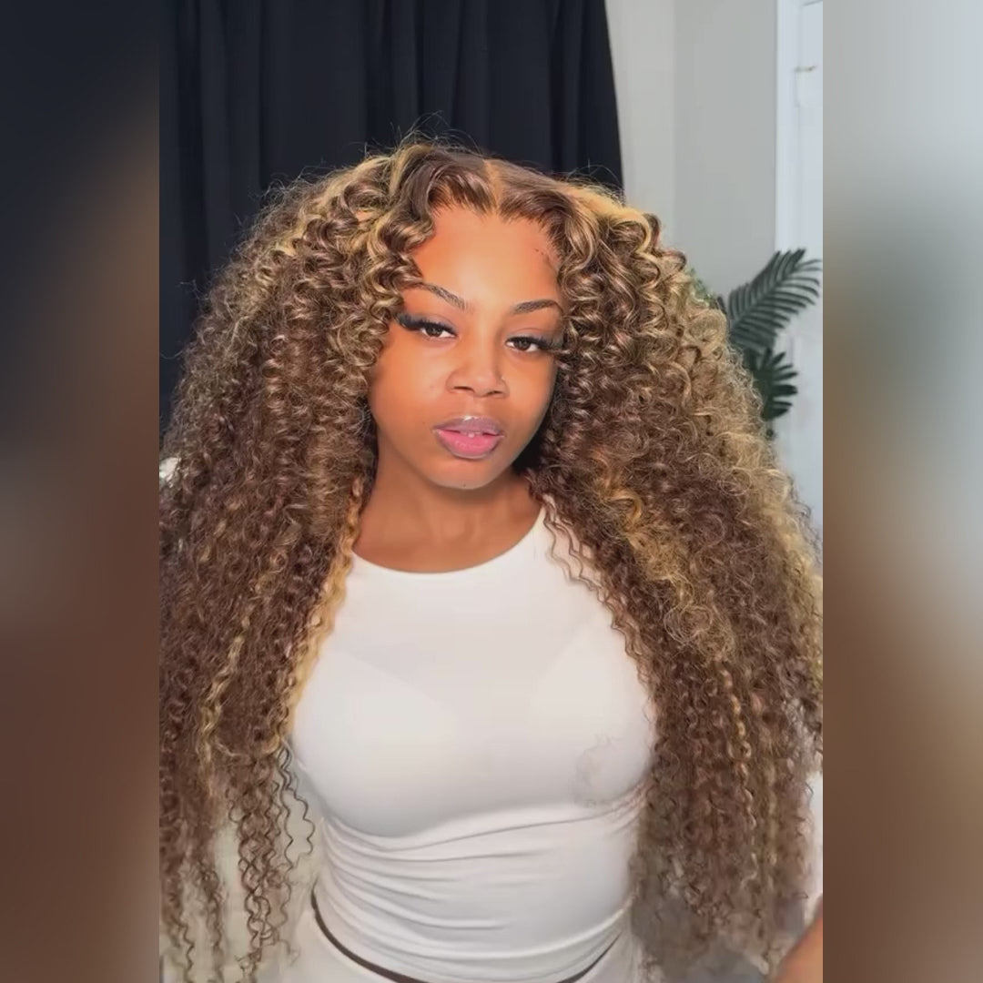 Highlight Curly Lace Front Perruque de cheveux humains Ombre Blonde Lace Front Wig pour femmes-Amanda Hair
