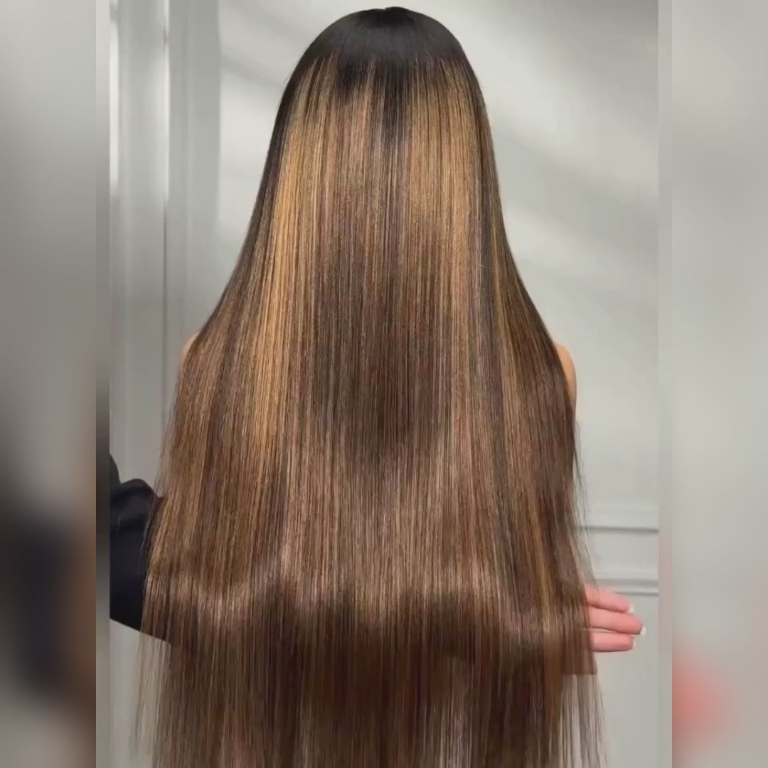 300% Density Balayage Highlights Straight 13x4 Full Lace Front HD Transparent Lace Glueless Wig Amanda Hair