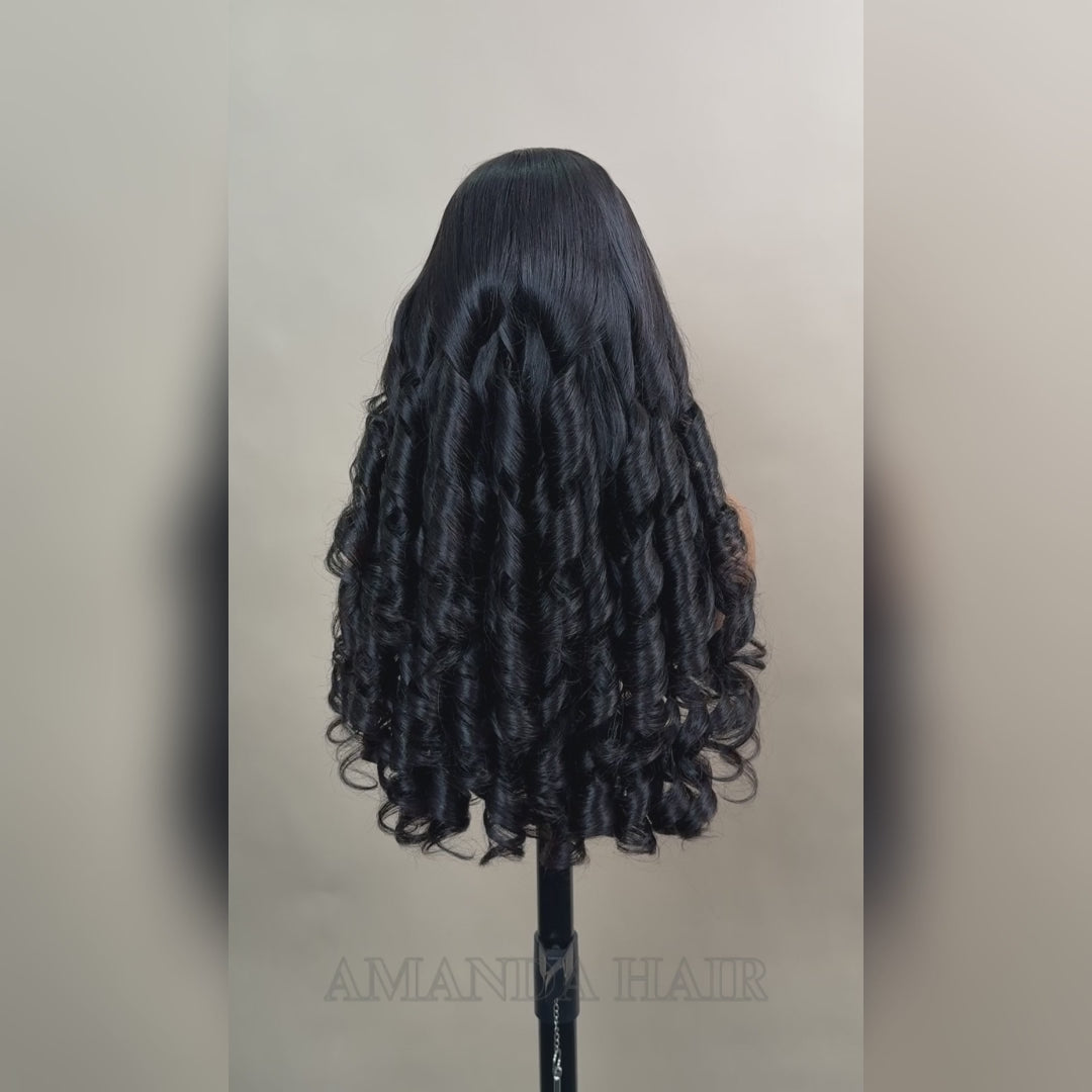 300% Density Glueless 3D Body Wave 7x5 / 13x4 HD Transparent Lace Pull And Go Invisible Drawstring Human Hair Wigs With Natural Hairline-Amanda Hair