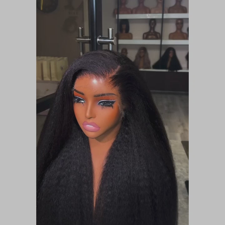 Kinky Straight Reddish Brown / Copper Brown / Natural Color 13x4 Transparent Lace Front Wigs 100% Human Hair Wigs