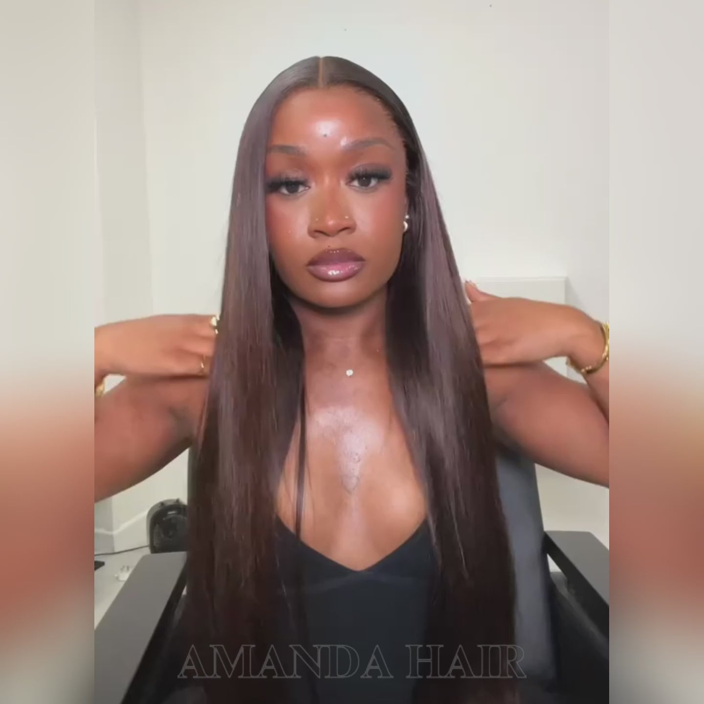 Chocolate Brown Human Hair Full Density Glueless Lace Closure/Front Colored Straight / Weave Loose Wave Wig