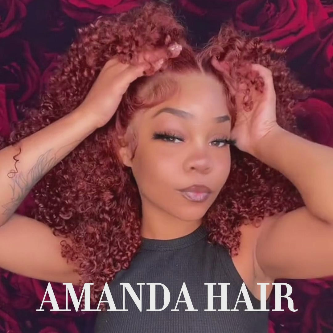 Auburn Brown Glueless Lace Frontal  Kinky Curly Wig Human Hair No Code Needed -Amanda Hair