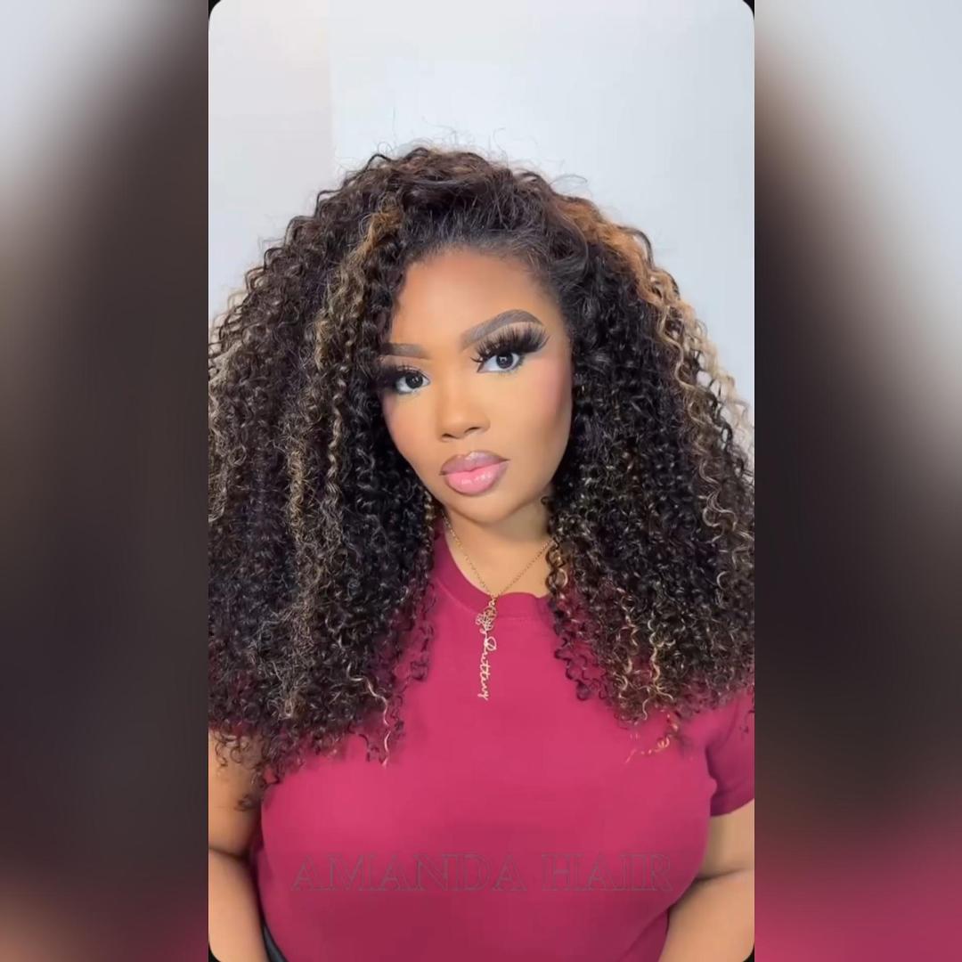 3 In 1 Half Wig | Highlight Brown Jerry Curly Put On & Go Half Wig Flip Over Invisi Drawstring Wig Flash Sale