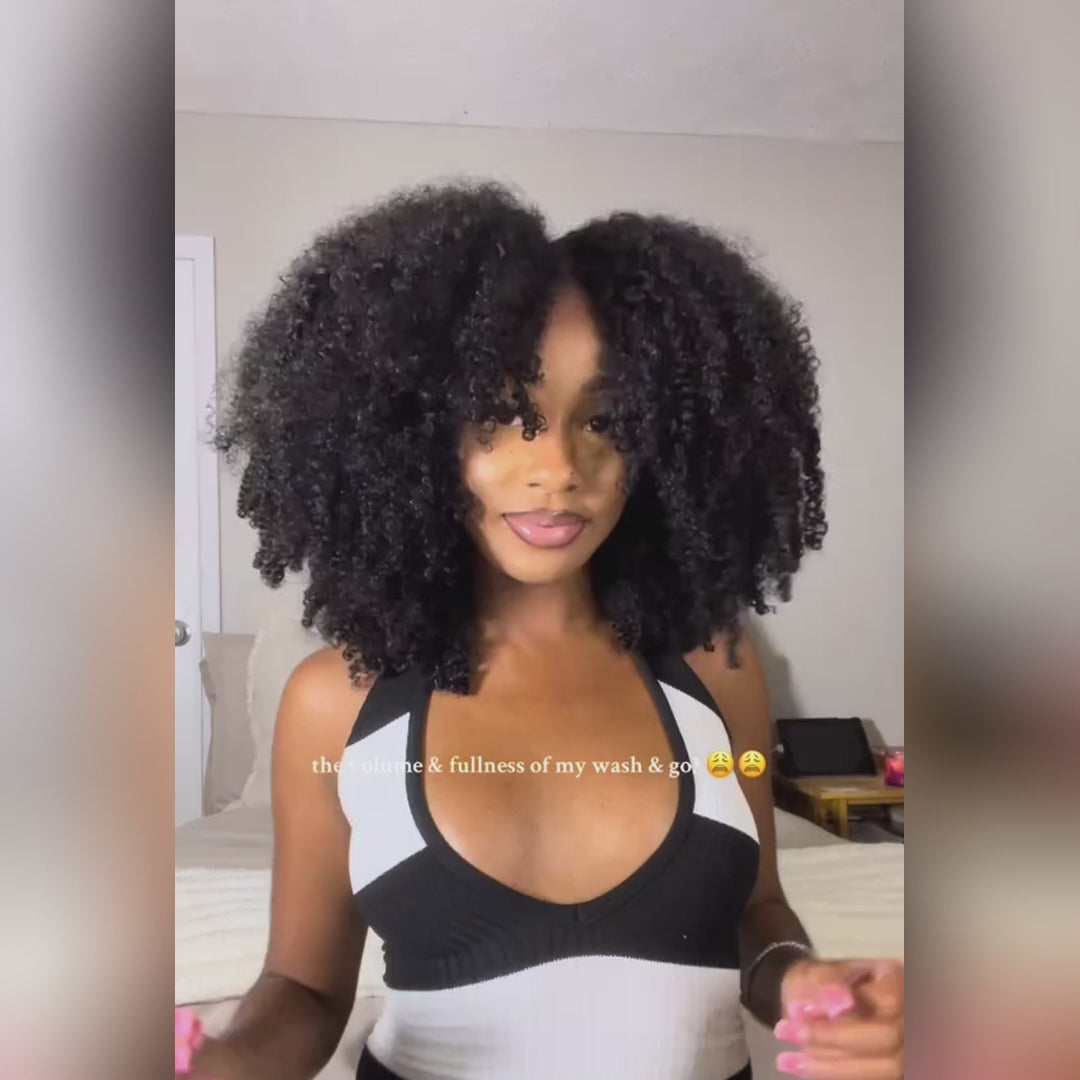 Amanda Glueless Thick Fluffy Afro Curly Human Hair Bob Wigs 7x5 / 13x4 Invisiable Lace Wig No Code Needed