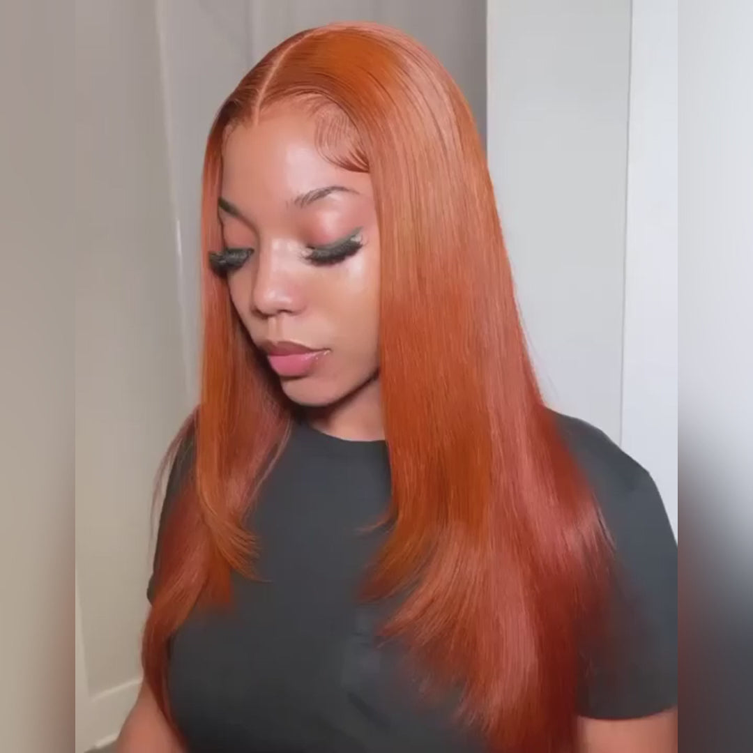 Burnt Orange Body Wave And Straight 13x4 Lace Front Straight Butterfly Haircut Ginger Wig Layered Hair - Amanda Hairs