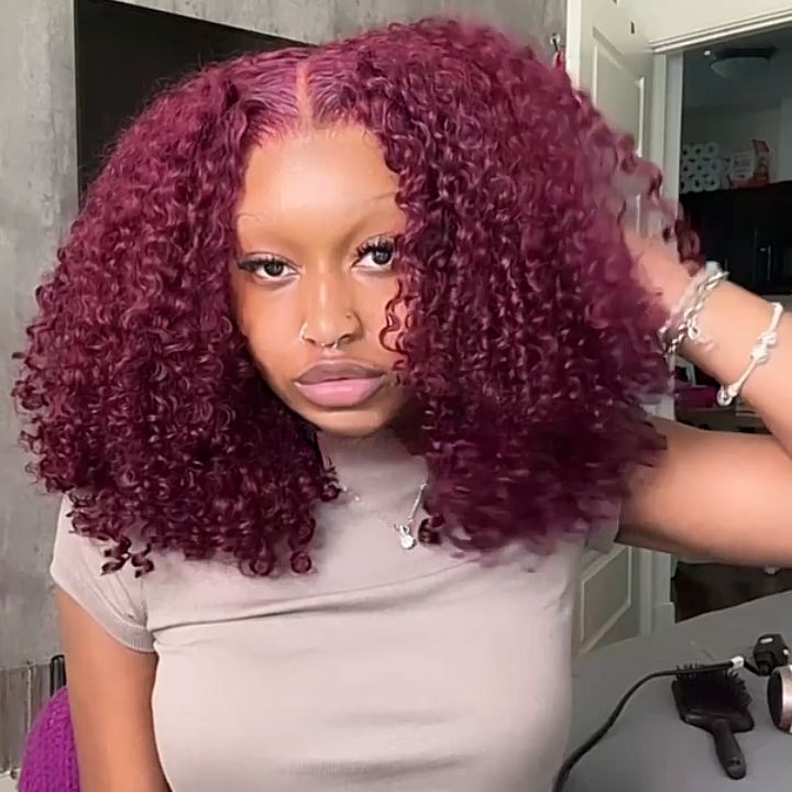 Burgundy Lace Front Wig 99J Curly Human Hair Wigs Colored HD Transparent 13X4 Lace Frontal Wig Preplucked Red Hair Wig No Code Needed -Amanda Hair