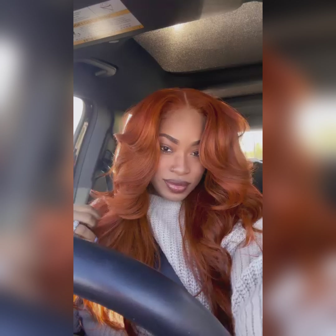 Burnt Orange Straight And Body Wave 13x4 Lace Front Straight Butterfly Haircut Ginger Wig Layered Hair - Amanda Hairs