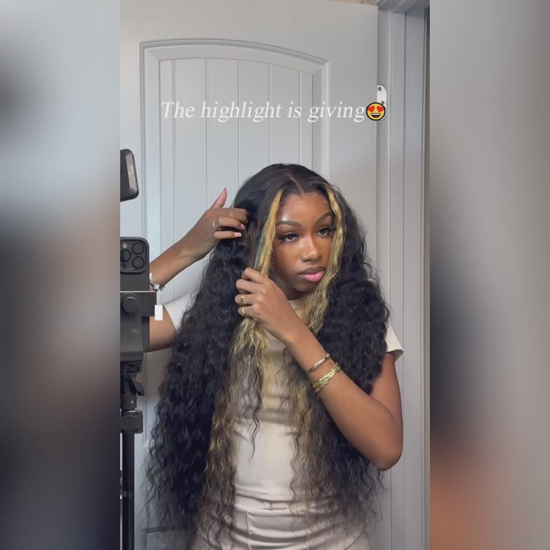 300% Density Pre Everything Glueless Blonde Highlights On Luxurious Deep Curly Wave Wig Clear Transparent Lace Wig - Amanda Hair