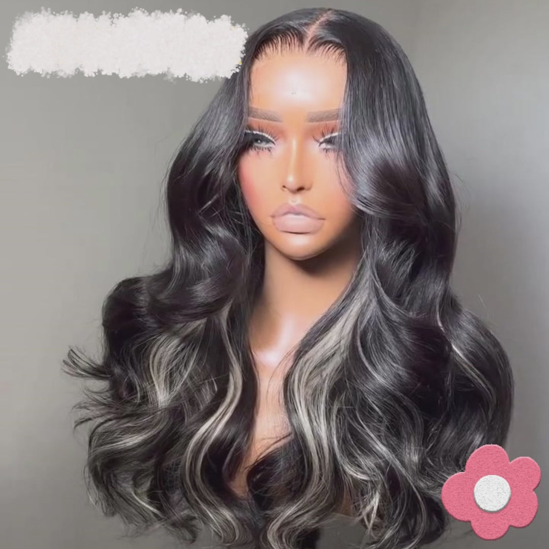 Money Piece Light Blonde Mix Black Body Wave 13x4 / 6x4.5 Fermeture Glueless Lace Colord Wig -Amanda Hair