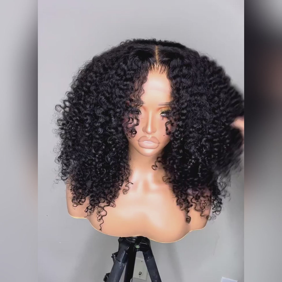 Amanda Glueless Thick Fluffy Afro Curly Human Hair Bob Wigs 7x5 / 13x4 Invisiable Lace Wig No Code Needed