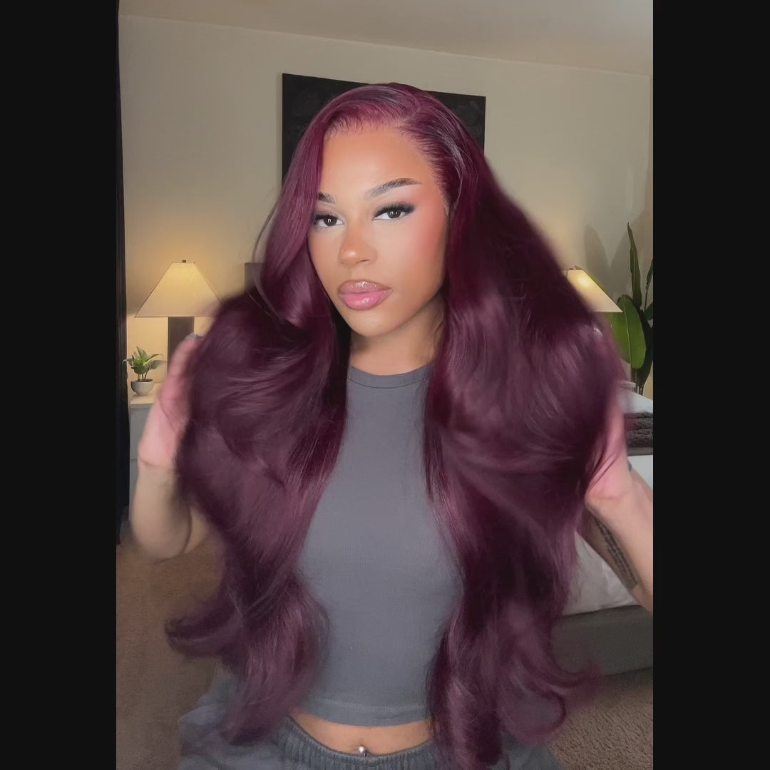 Glueless Body Wave 7x5 / 13x4 Lace Front Purple Black Cherry Burgundy Invisi Drawstring Human Hair Wigs