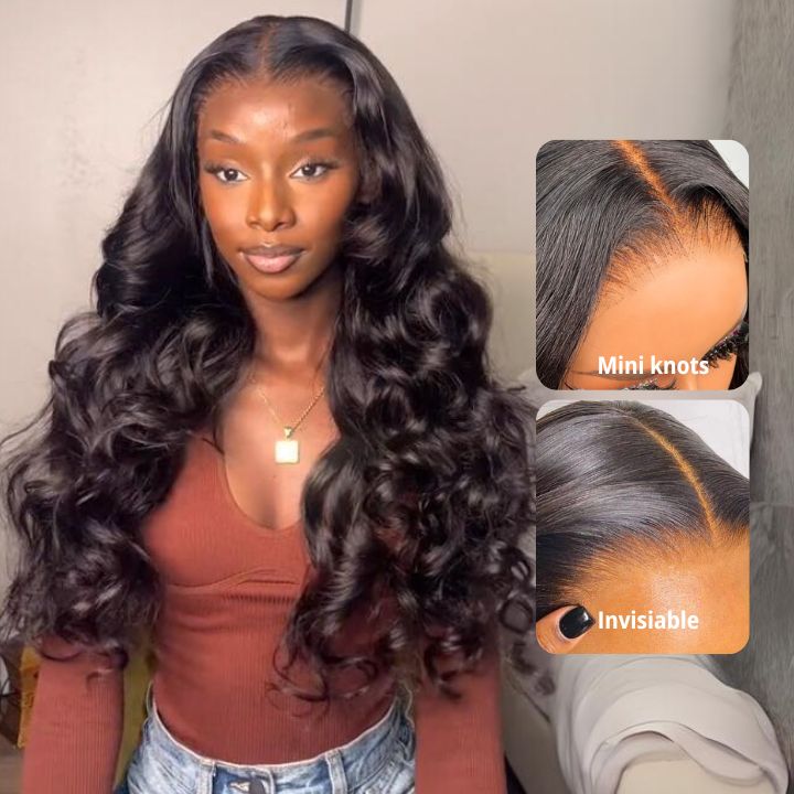 Glueless Loose Wave Lace Front Wigs with Curtain Bangs Clear Transparent HD Lace Nature Wave Wig For Women No Code Needed -Amanda Hair
