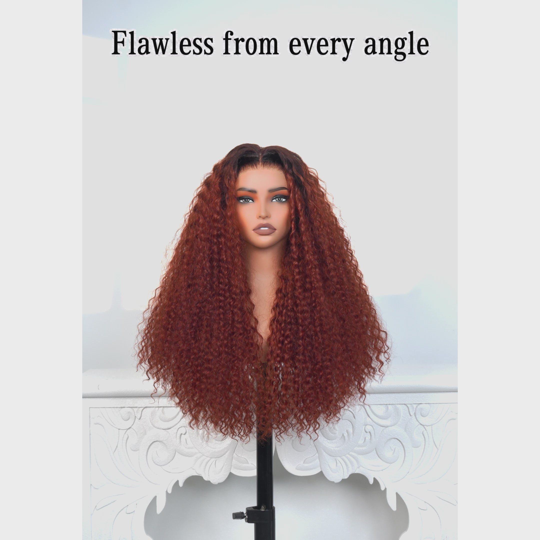 Amanda 13x6 Full Lace Front 300% Density Ombre Reddish Brown Deep Curly Glueless Human Hair Wig